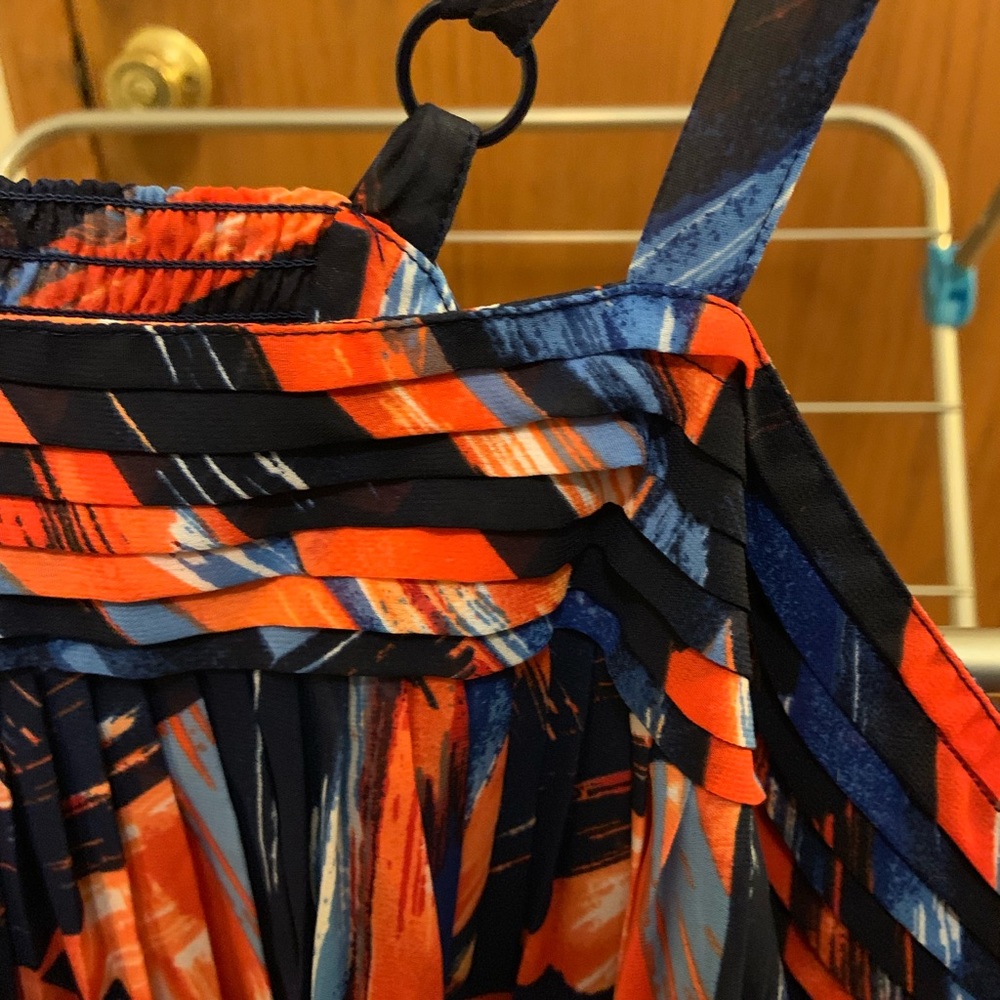 Pleated orange and blue tank